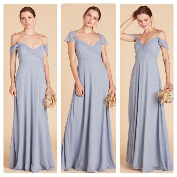 Birdy Grey Spence Convertible Chiffon Bridesmaid Dress in Dusty Blue Sz M NEW - Picture 1 of 9